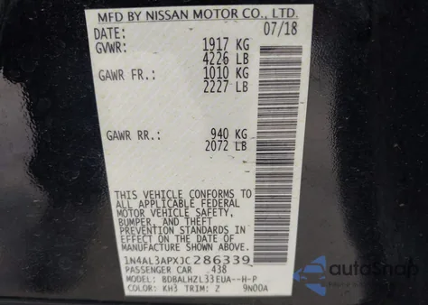 2018 Nissan Altima 2.5 Sr из США, поврежденный, VIN 1N4AL3APXJC286339